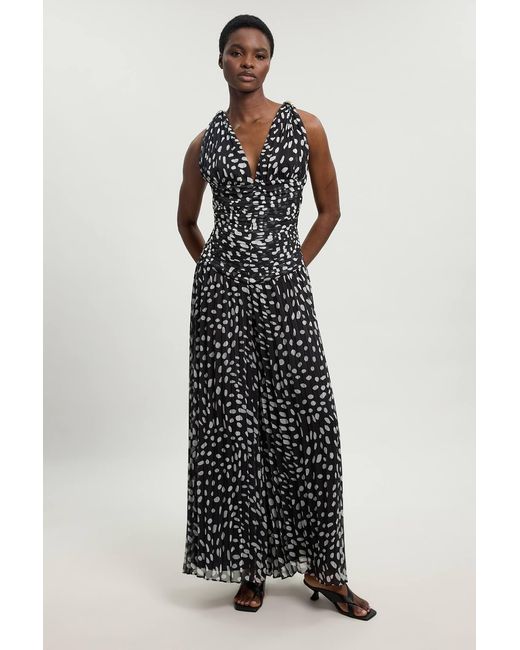 Karen Millen Multicolor Polka Dot Crinkle Cross Back Georgette Woven Jumpsuit