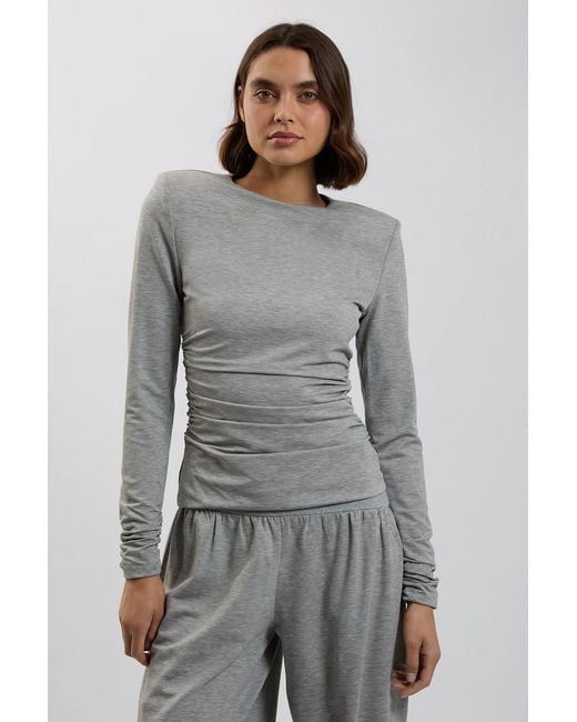Karen Millen Gray Strong Shoulder Viscose Jersey Top