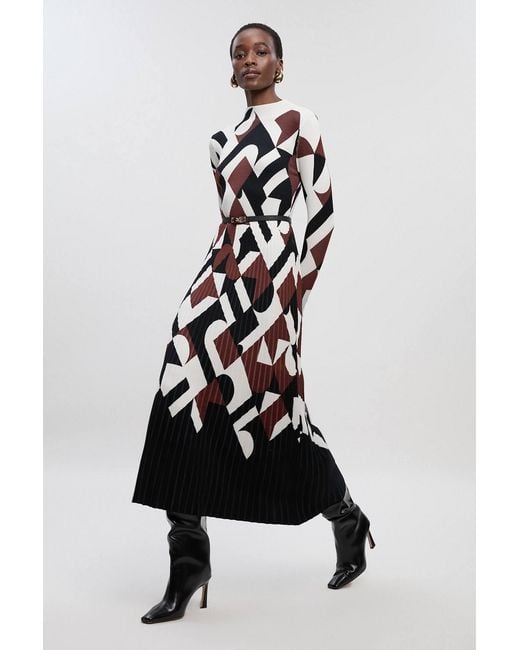 Karen Millen Black Geo Jacquard Knit Maxi Dress