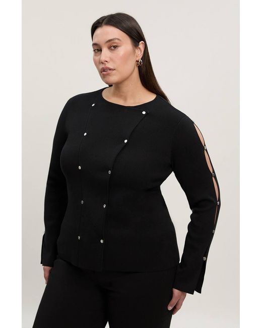 Karen Millen Black Plus Size Viscose Blend Stud Detail Long Sleeve Knit Top