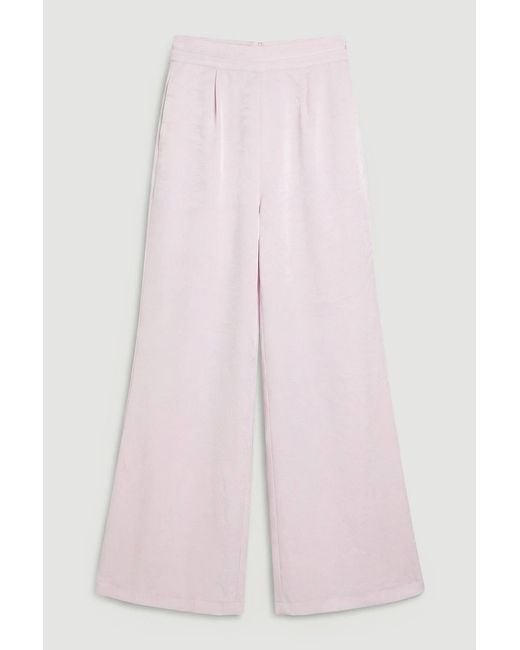 Karen Millen Natural Hammered Satin Wide Leg Woven Trouser