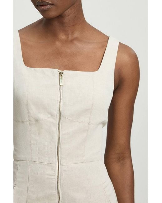 Karen Millen Natural Premium Linen Zip Detail Jumpsuit