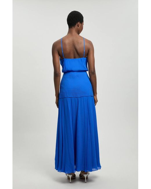 Karen Millen Blue Viscose Georgette Drop Hem Woven Halter Neck Maxi Dress