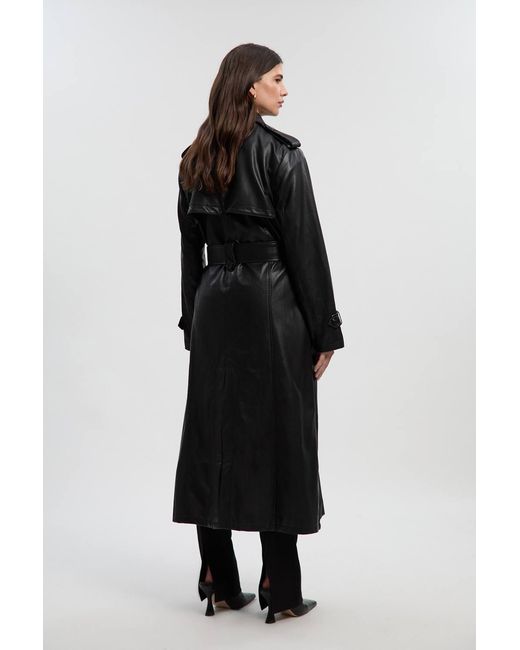 Karen Millen Black Tailored Faux Leather Belted Trench Coat
