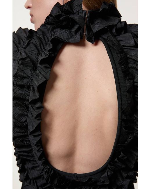Karen Millen Black Figure Form Bandage Knit Woven Rosette Detail Top