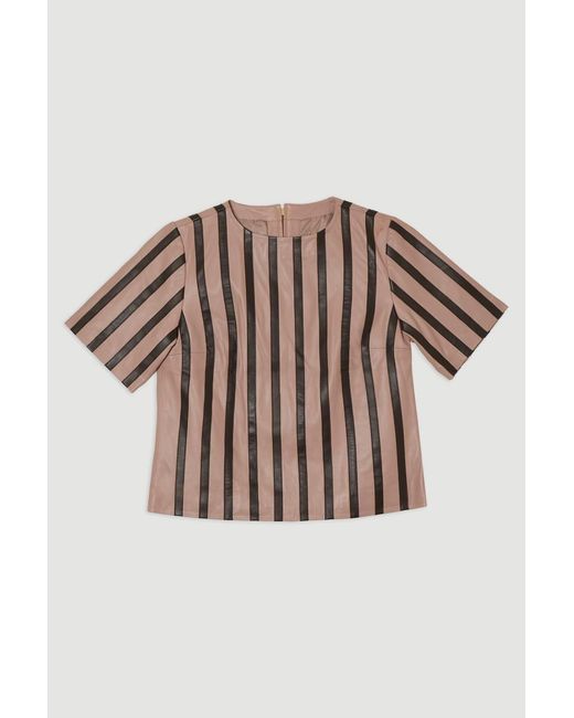 Karen Millen Red Leather Stripe Mix Top