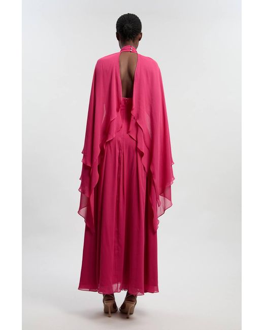 Karen Millen Red Crinkle Cross Front Georgette Woven Maxi Dress