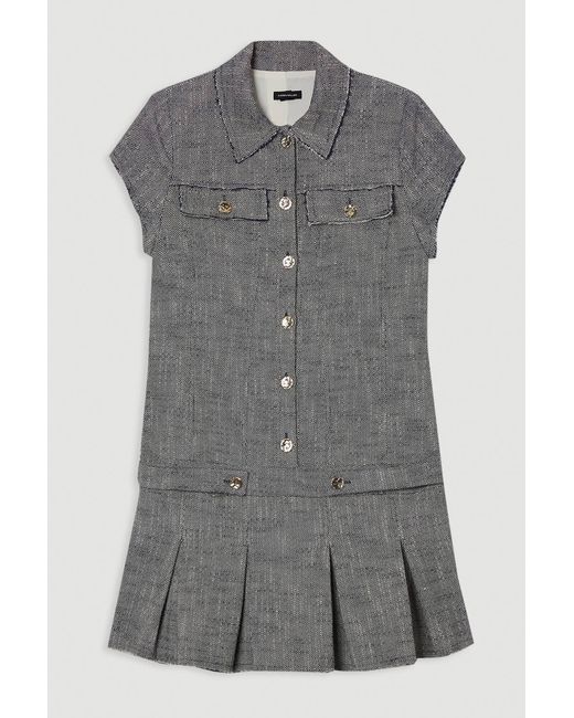 Karen Millen Gray Petite Spring Tweed Tailored Mini Dress