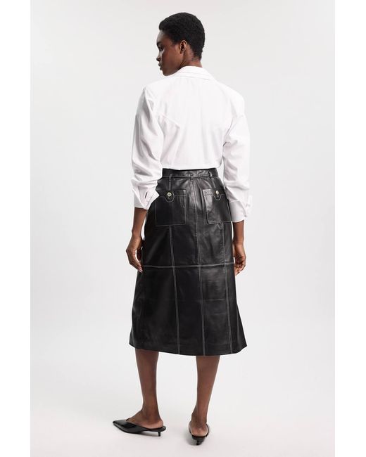 Karen Millen White Leather Tie Up Belted Midi Skirt