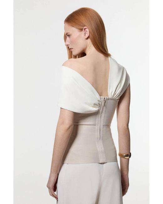 Karen Millen Brown Figure Form Bandage Knit Asymmetric Strap Top