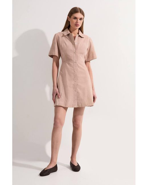 Karen Millen Natural Suede Stab Stitch Button Mini Dress