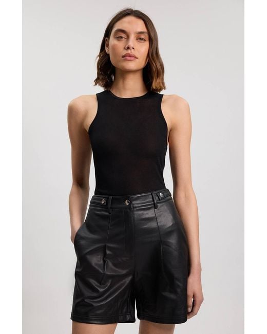 Karen Millen Black Faux Leather City Shorts