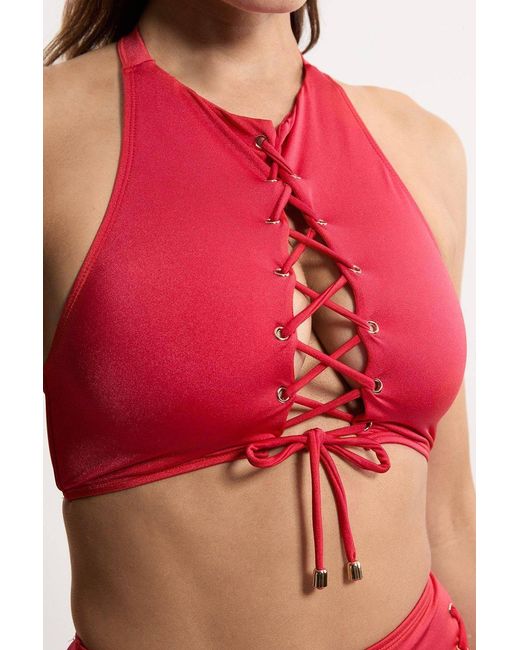 Karen Millen Red Slinky Tie Detail Bikini Top