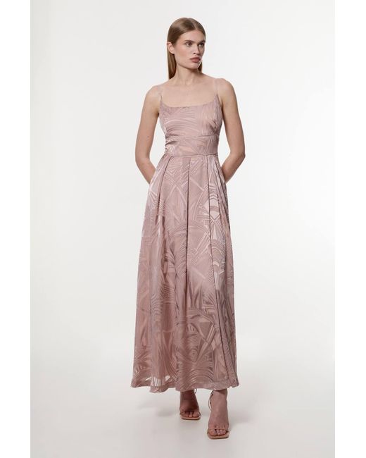 Karen Millen Pink Amelia Graham Burnout Split Woven Prom Strappy Maxi Dress