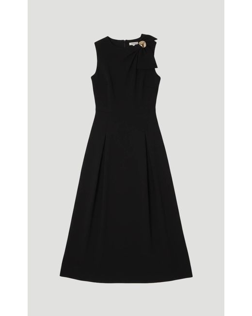 Karen Millen Black Compact Stretch Bow Tie Neck Trim Detail Tailored Full Midi Dress