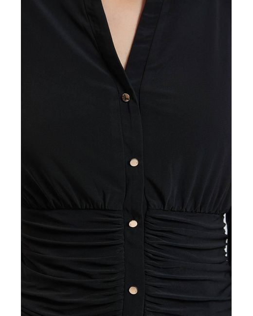Karen Millen Black Petite Drapey Crepe Ruched Waist Jersey Blouse