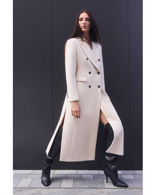 Karen Millen Blue Petite Stripe Wool Double Breasted Tailored Maxi Coat