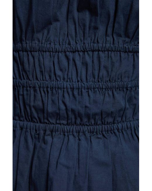 Karen Millen Blue Shirred Cotton Balloon Sleeve Blouse