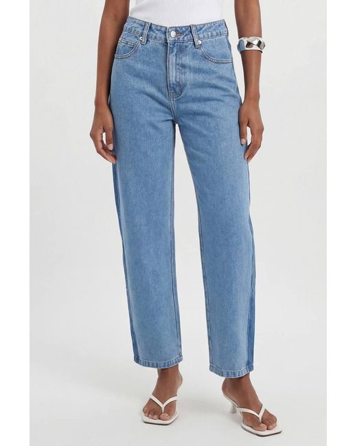 Karen Millen Blue Denim Panelled Barrel Leg Jeans