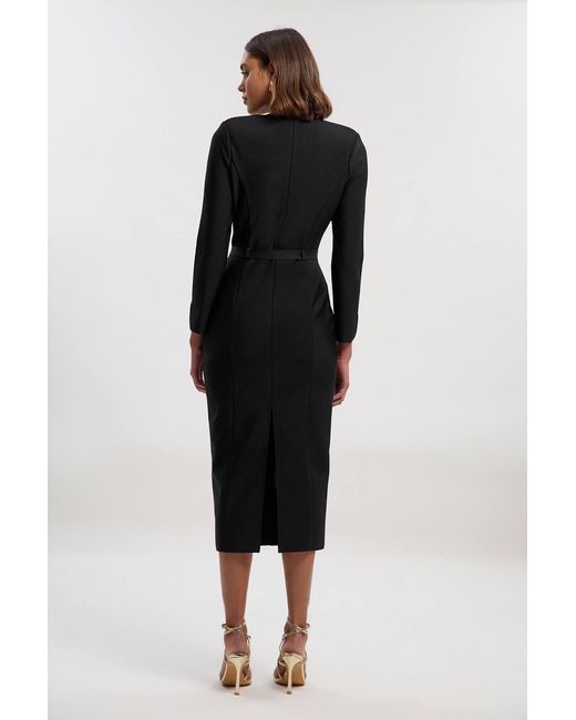 Karen Millen Black Figure Form Bandage Belted Midi Dress