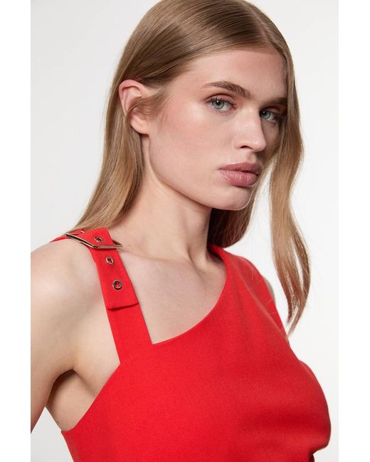 Karen Millen Tailored Asymmetric Neck Strappy Detail Dress