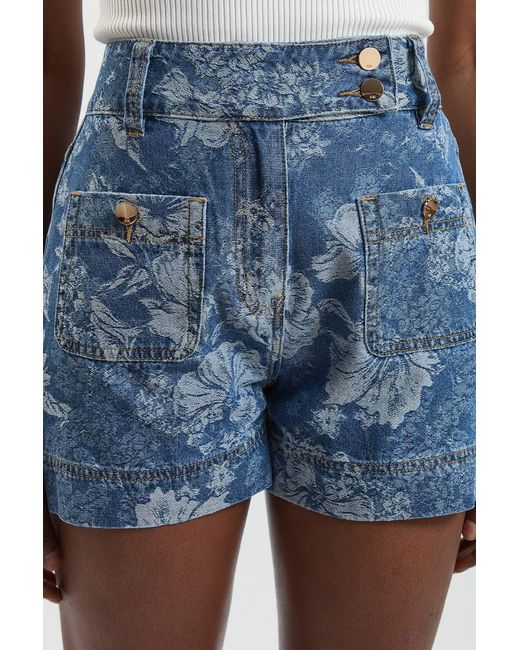 Karen Millen Blue Jacquard Denim Shorts