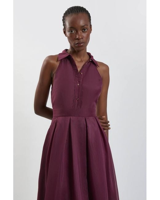 Karen Millen Purple Petite Organza Collared Maxi Dress