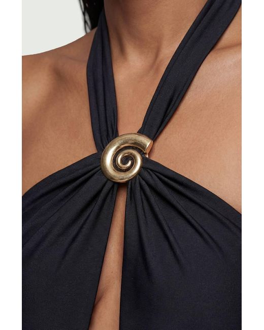 Karen Millen Blue Shell Hardware Halterneck Swimsuit