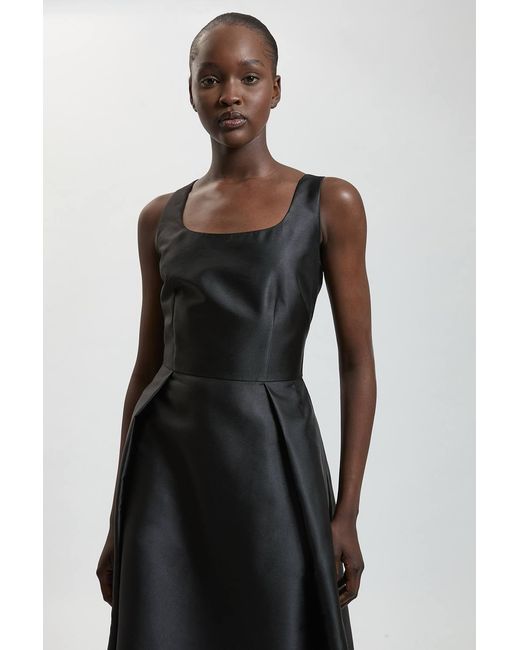 Karen Millen Black Structured Satin Full Skirted Midi Dress