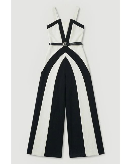 Karen Millen Blue Compact Stretch Colour Block Tailored Bandeau Jumpsuit