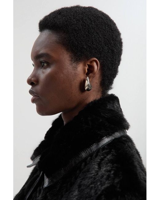 Karen Millen Black Textured Faux Fur Tailored Coat