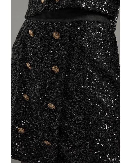 Karen Millen Black Tall Sequin Tailored Wrap Over Mini Skirt
