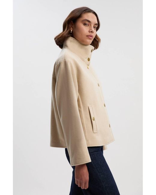 Karen Millen Natural Brushed Wool Funnel Neck Tailored Short Coat