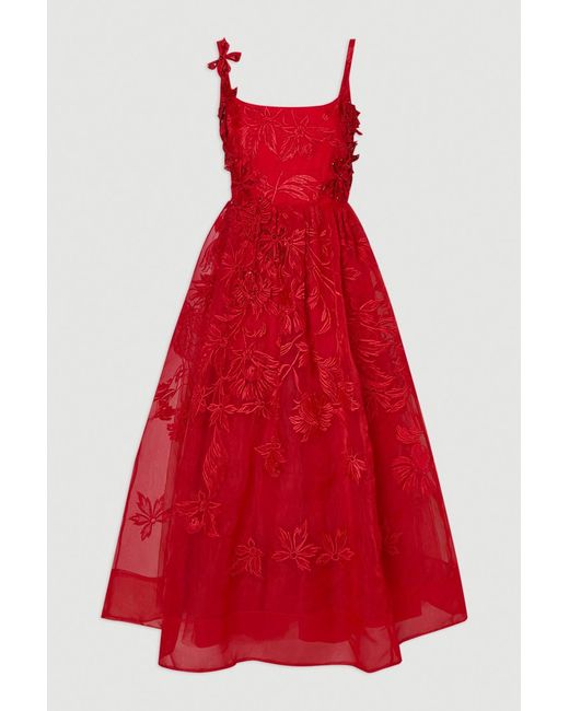 Karen Millen Archive Embroidered Applique Organdie Woven Prom Dress