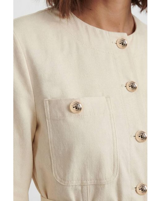 Karen Millen Natural Cotton Utility Button Detail Tie Waist Shirt