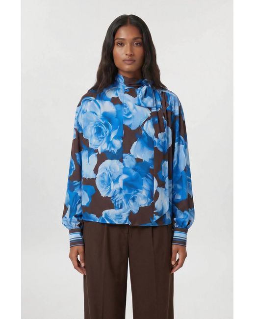 Karen Millen Blue Viscose Woven Stripe Contrast Floral Blouse