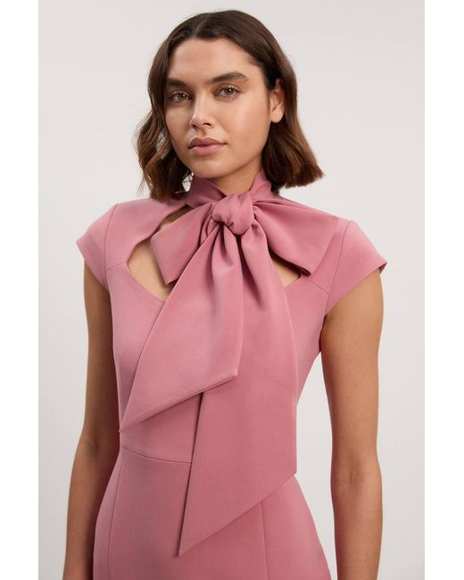 Karen Millen Compact Stretch Bow Tie Neck Tailored Pencil Midi Dress