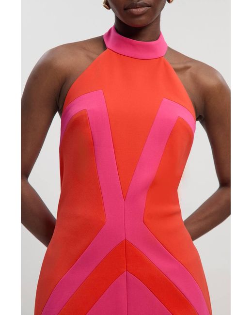 Karen Millen Compact Stretch Colour Block Tailored Halter Neck Midi Dress