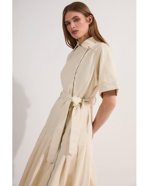 Karen Millen Natural Denim Pleated Hem Biker Dress