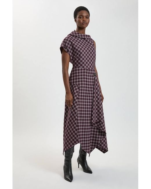 Karen Millen Purple Petite Check Tailored Dress