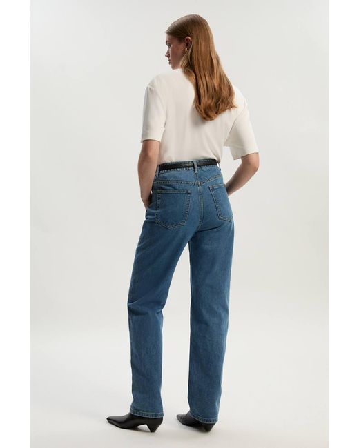 Karen Millen Blue Rigid Denim High Rise Straight Leg Jeans