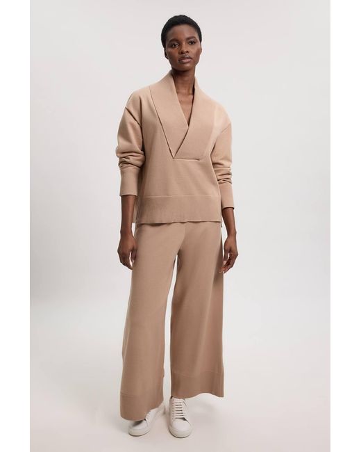 Karen Millen Natural Wool Look Deep Collar Sleeve Knit Jumper
