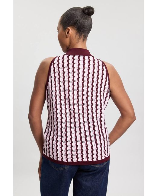 Karen Millen Red Plus Size Knit Contrast Collar Pointelle Sleeveless Midi Top