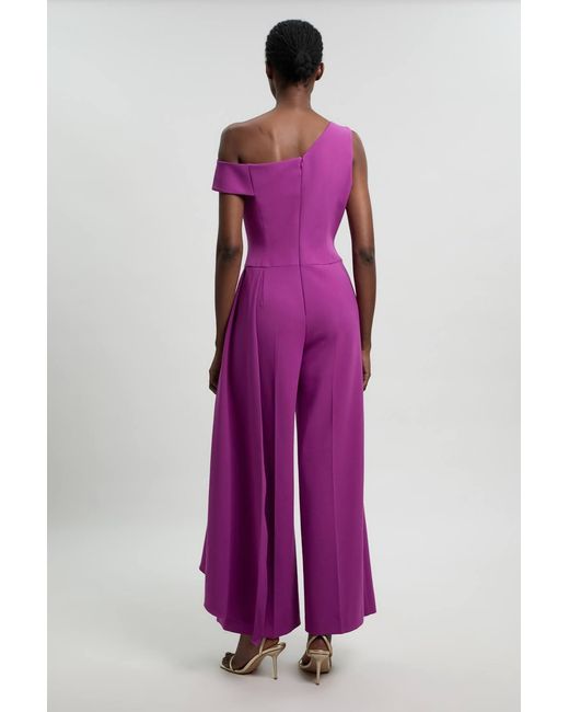 Karen Millen Purple Compact Stretch Asymmetric Neck Wide Leg Jumpsuit