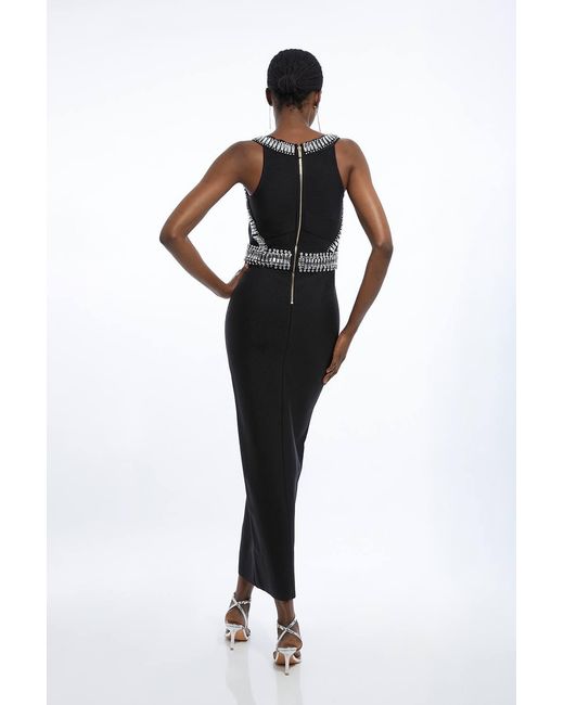 Karen Millen Black Bandage Figure Form Knit Embellished Maxi Dress