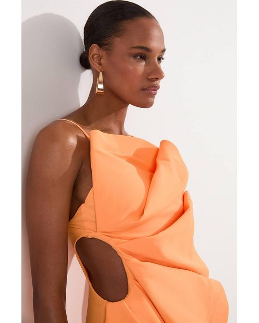 Karen Millen Orange Drama Ruffle Strappy High Leg Swimsuit