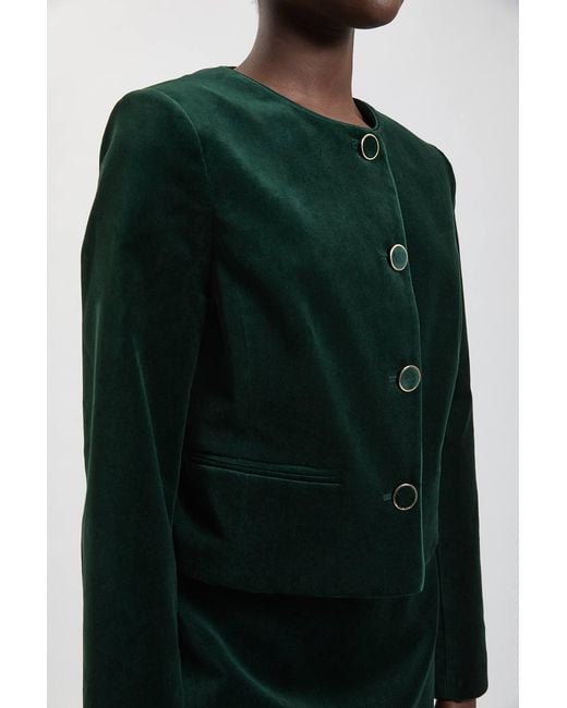 Karen Millen Green Tailored Velvet Collarless Jacket