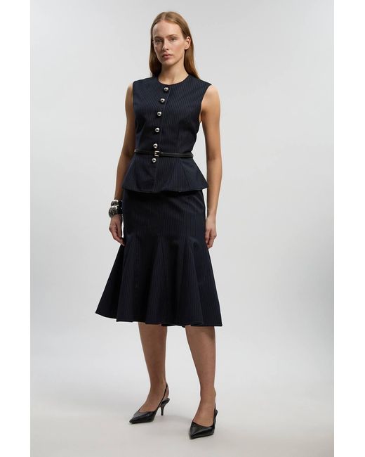 Karen Millen Blue Tailored Pinstripe Belted Peplum Jacket