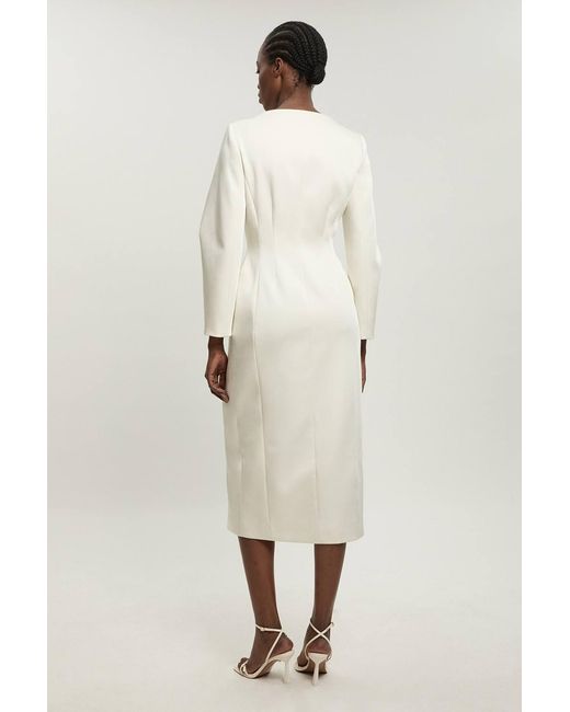 Karen Millen Natural Tailored Satin Button Through Midi Dress