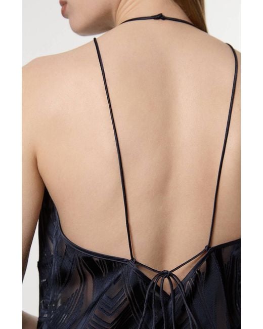 Karen Millen Blue Amelia Graham Burnout Halter Neck Asymmetric Tunic Top